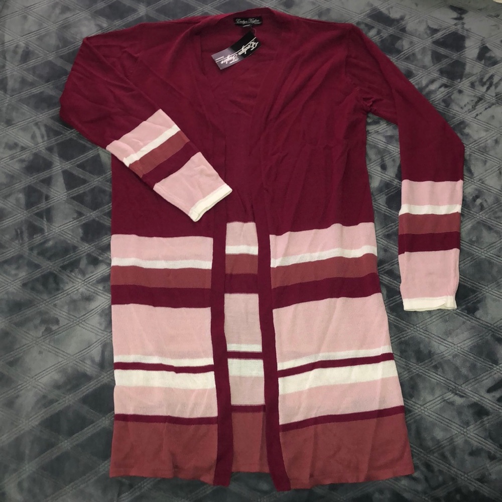 Burgundy Striped Cardigan NWT